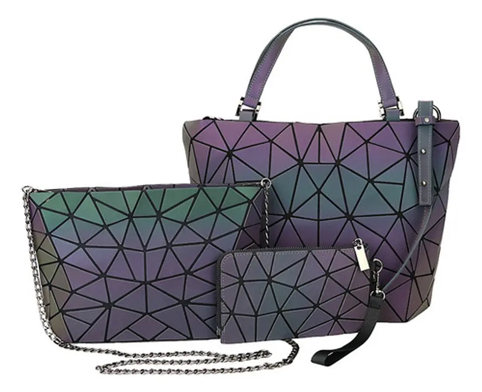 Set 3 Piezas Bolso Luminoso Cartera Monedero Neceser Mujer 4