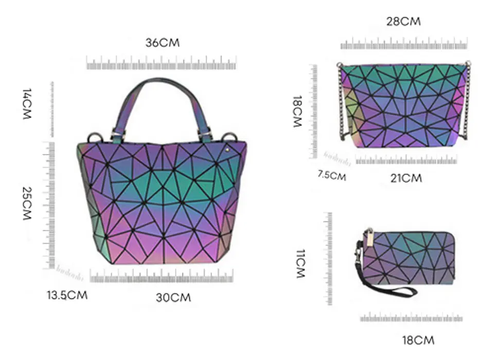 Set 3 Piezas Bolso Luminoso Cartera Monedero Neceser Mujer 8