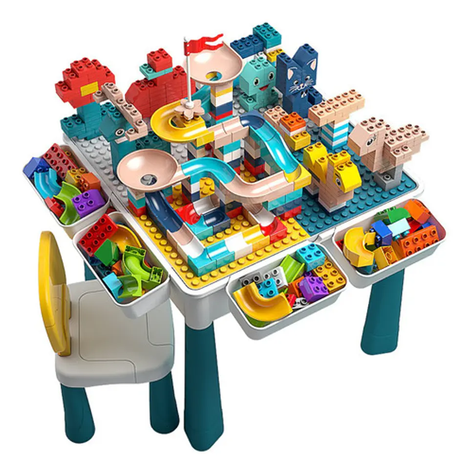 Mesa De Actividades Infantil Con Silla + 300 Bloques De Juego 1