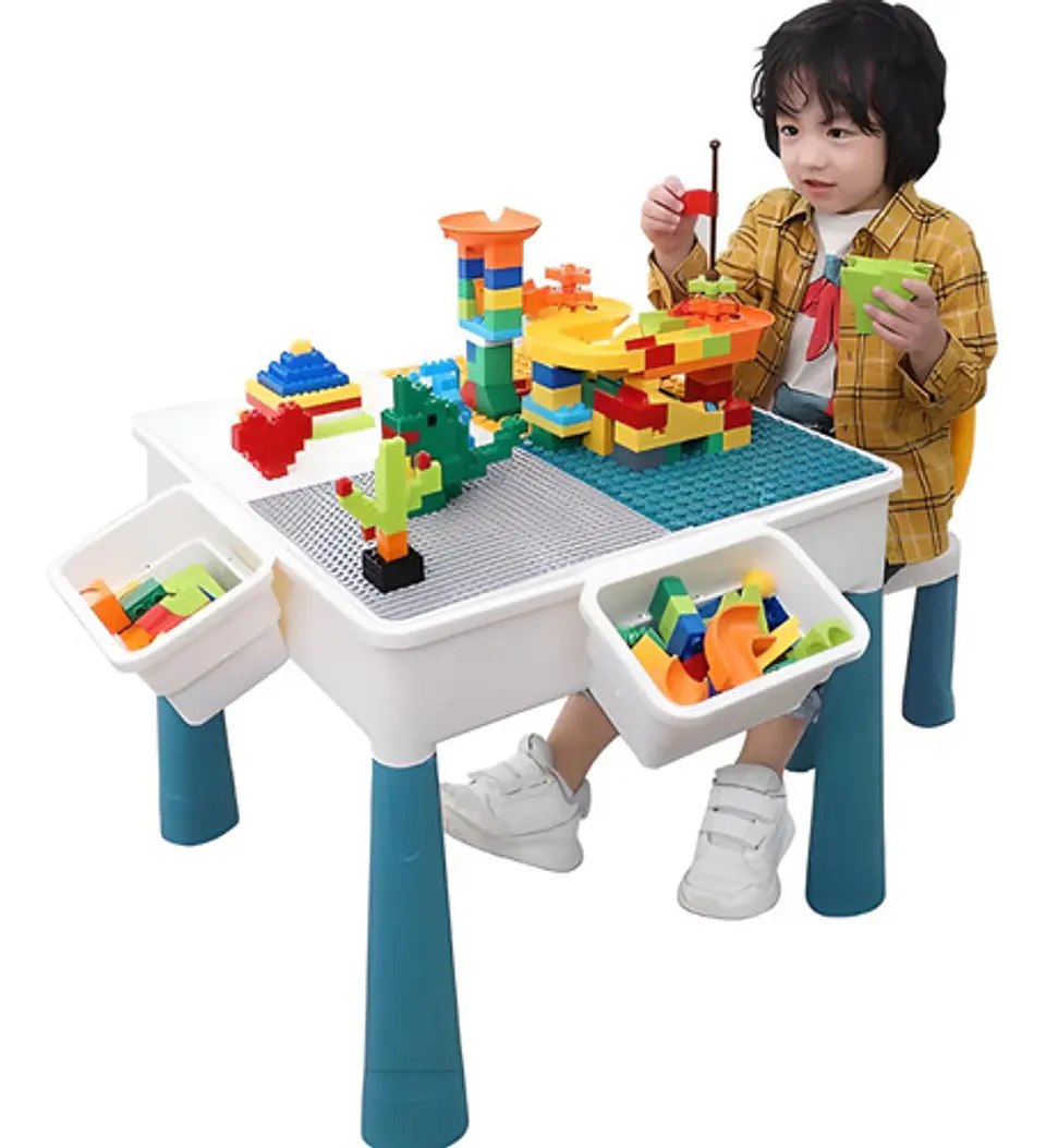 Mesa De Actividades Infantil Con Silla + 300 Bloques De Juego 2