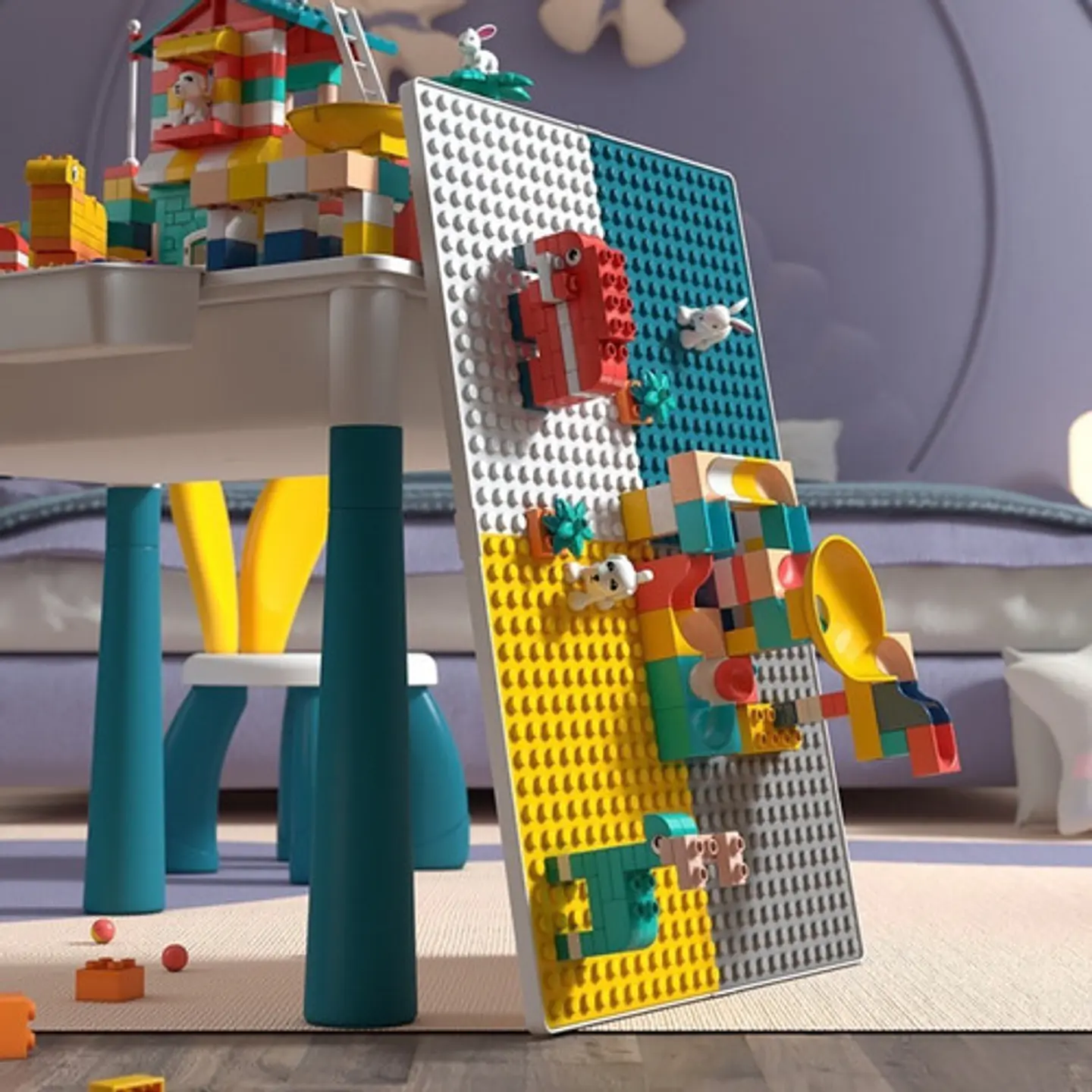 Mesa De Actividades Infantil Con Silla + 300 Bloques De Juego 3