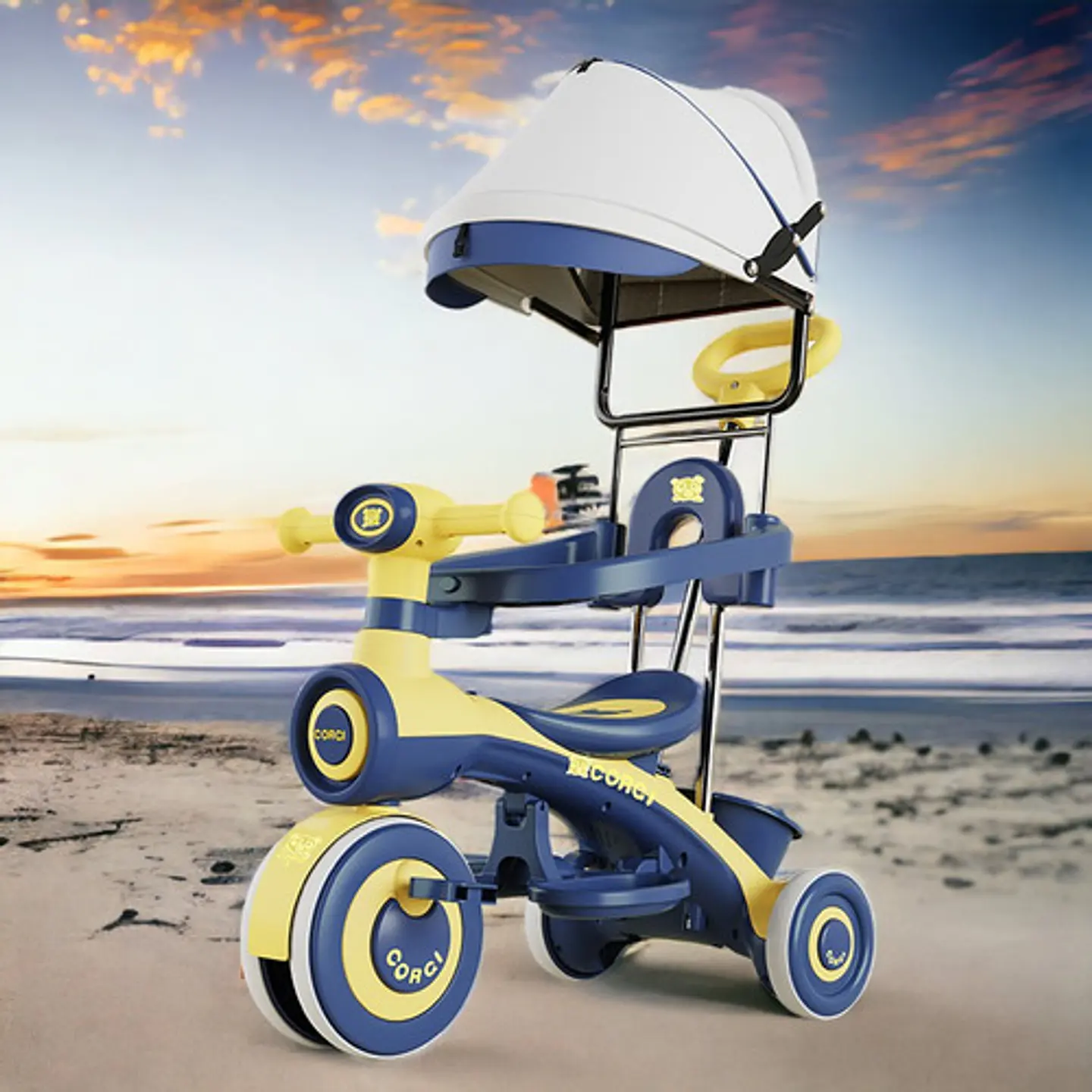 Triciclo Infantil Musical Con Toldo Ajustable Y Luces 4