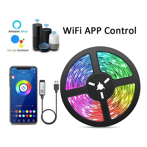 Kit De Luces De Tira Rgb Flexible, Bluetooth, Voz, Wifi 5mts