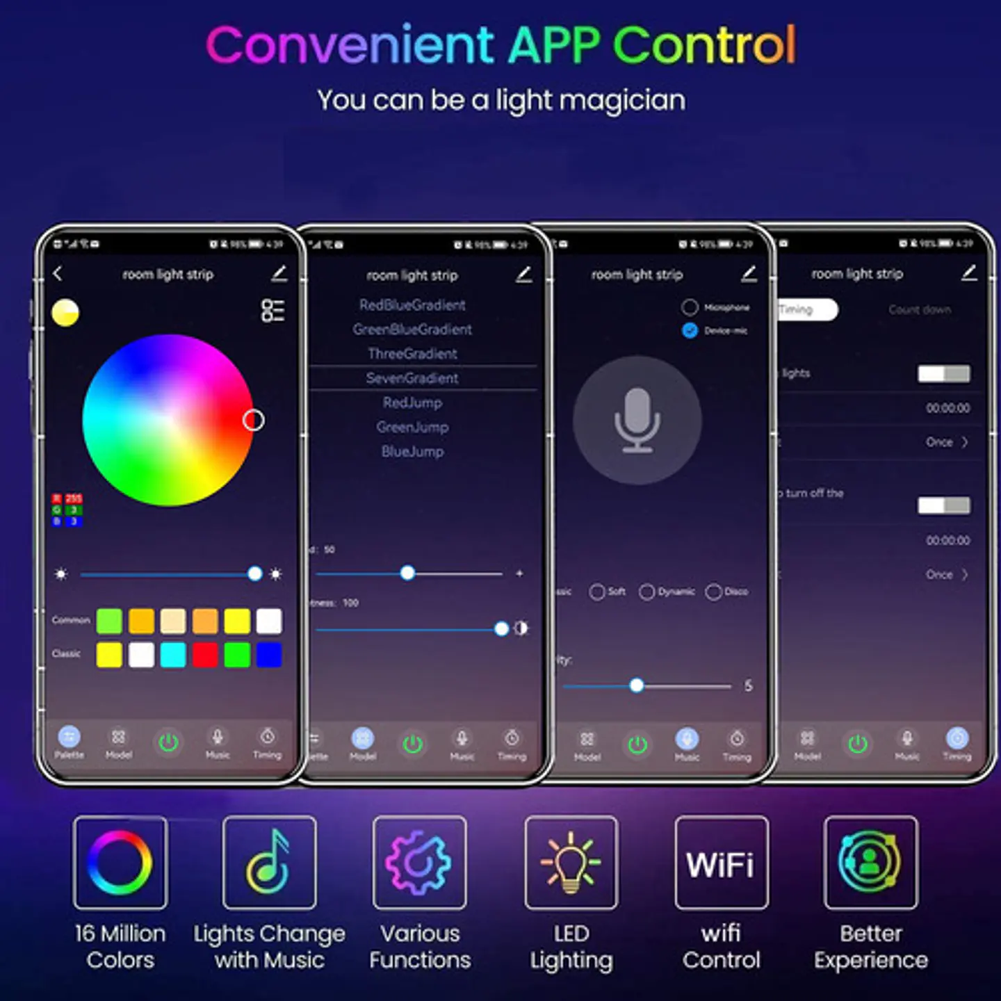 Kit De Luces De Tira Rgb Flexible, Bluetooth, Voz, Wifi 5mts 5
