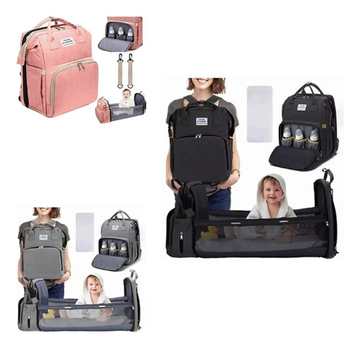 Bolso Mochila Cuna Plegable Impermeable Multifuncional 8