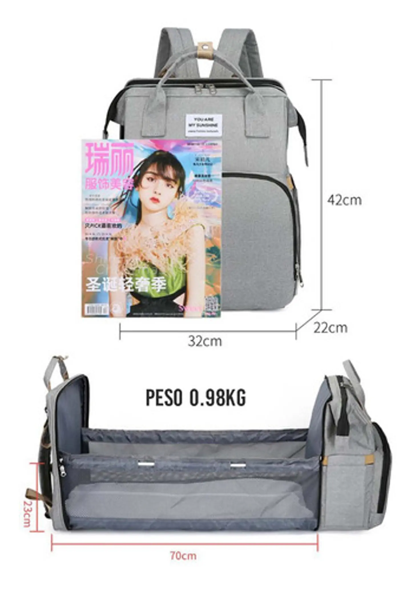 Bolso Mochila Cuna Plegable Impermeable Multifuncional 7