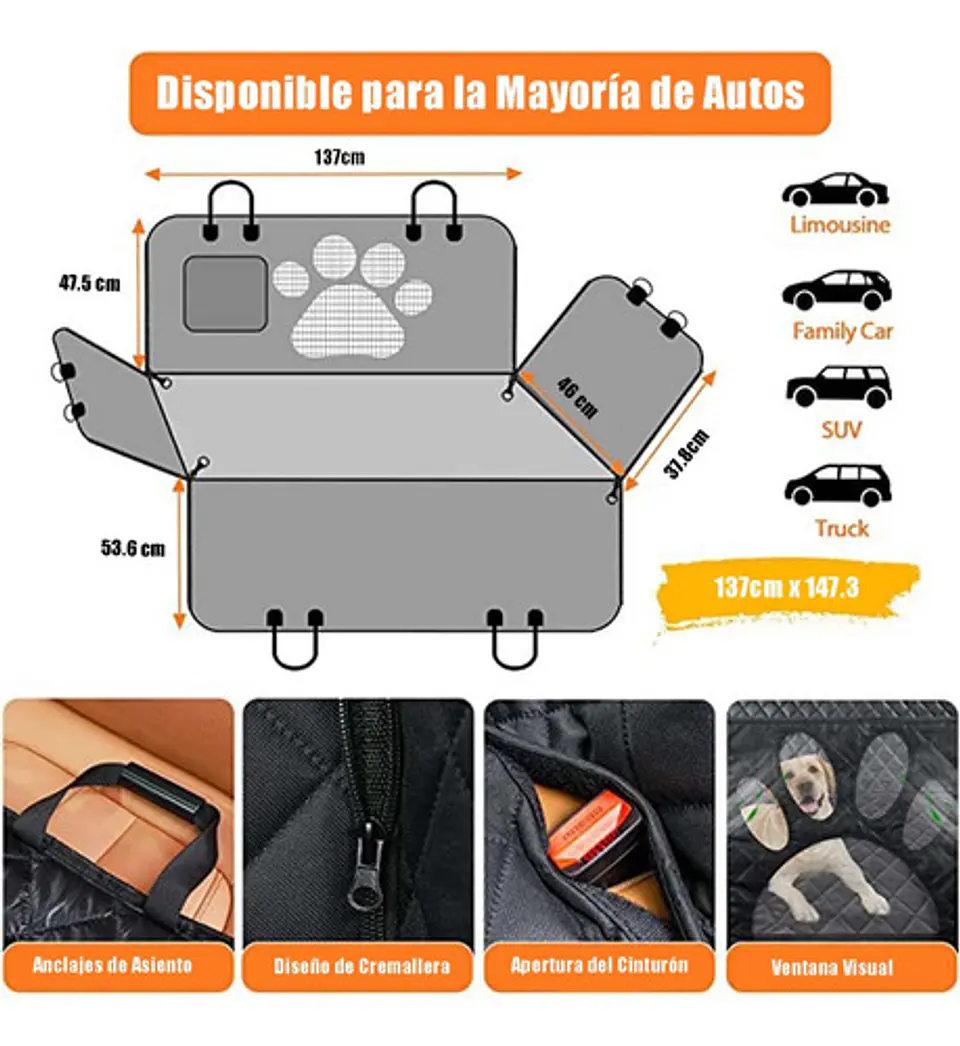 Funda De Asiento Trasero Para Auto Resistente Impermeable  5
