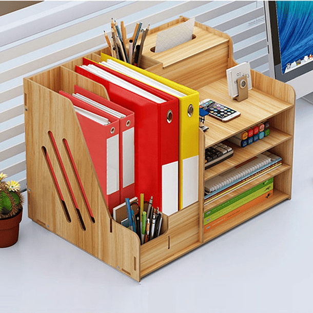 1 organizador de escritorio (madera), organizador de escritorio,  almacenamiento de escritorio, caja de almacenamiento, organización de  escritorio, organizador, suministros de oficina. Rojo Verde