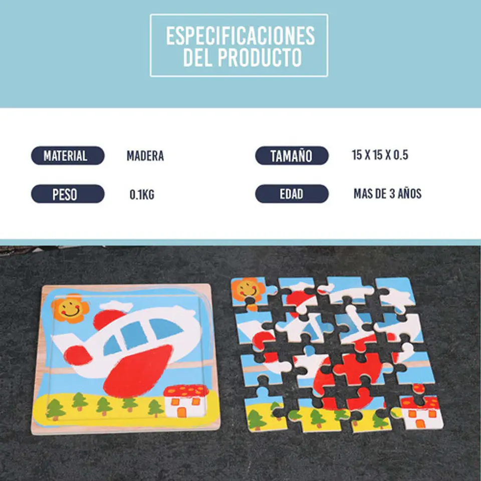 Pack De 10 Rompecabezas De Animales Y Vehiculos 15x15x1cm 3