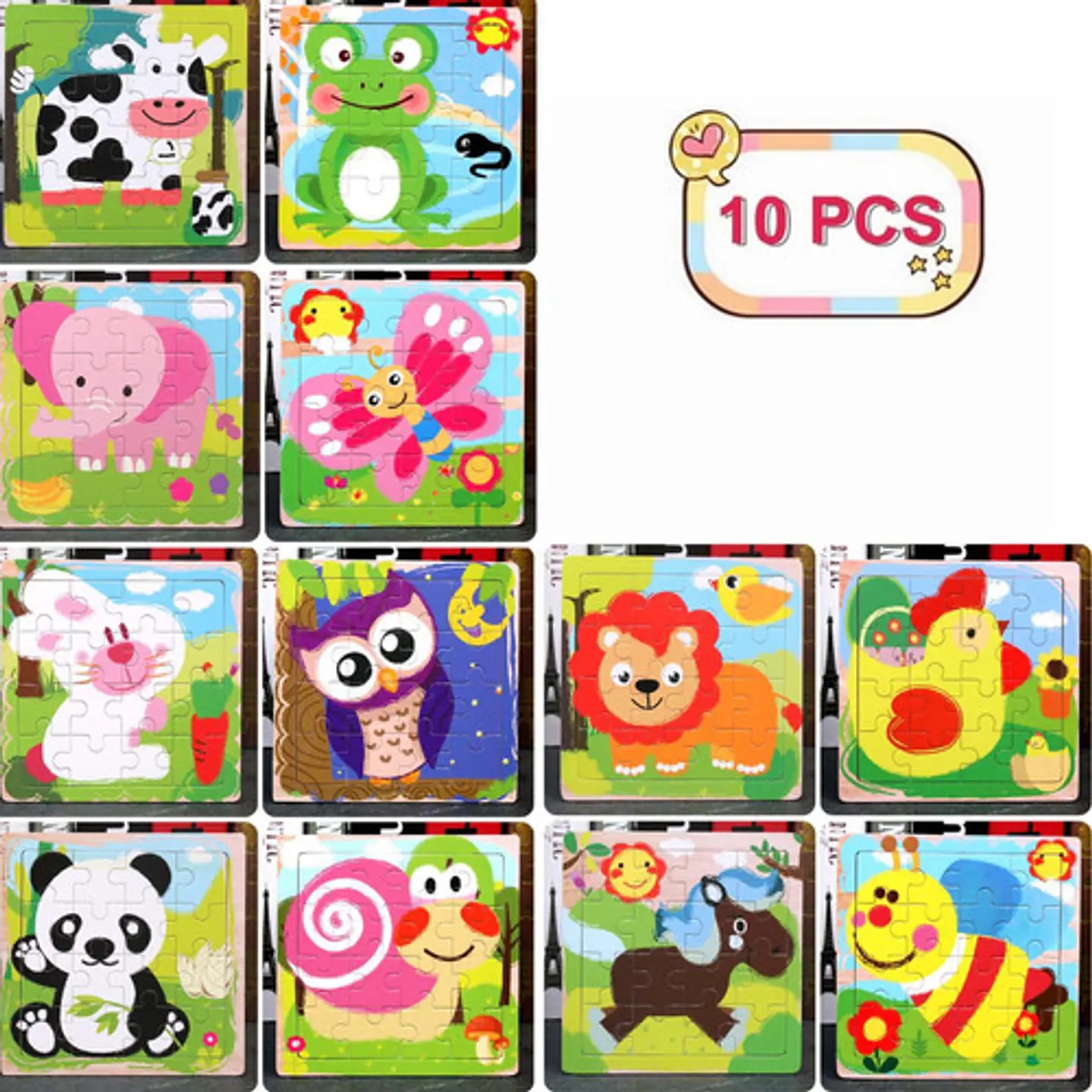 Pack De 10 Rompecabezas De Animales Y Vehiculos 15x15x1cm 5