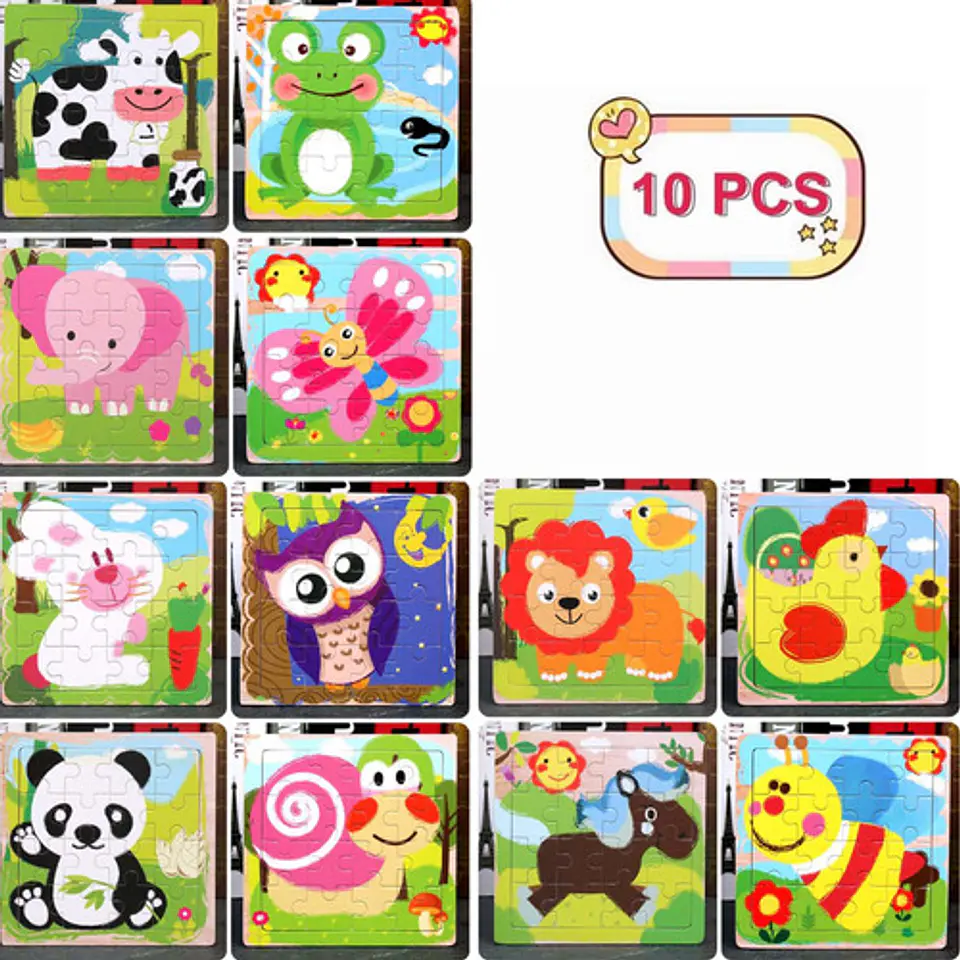 Pack De 10 Rompecabezas De Animales Y Vehiculos 15x15x1cm 5