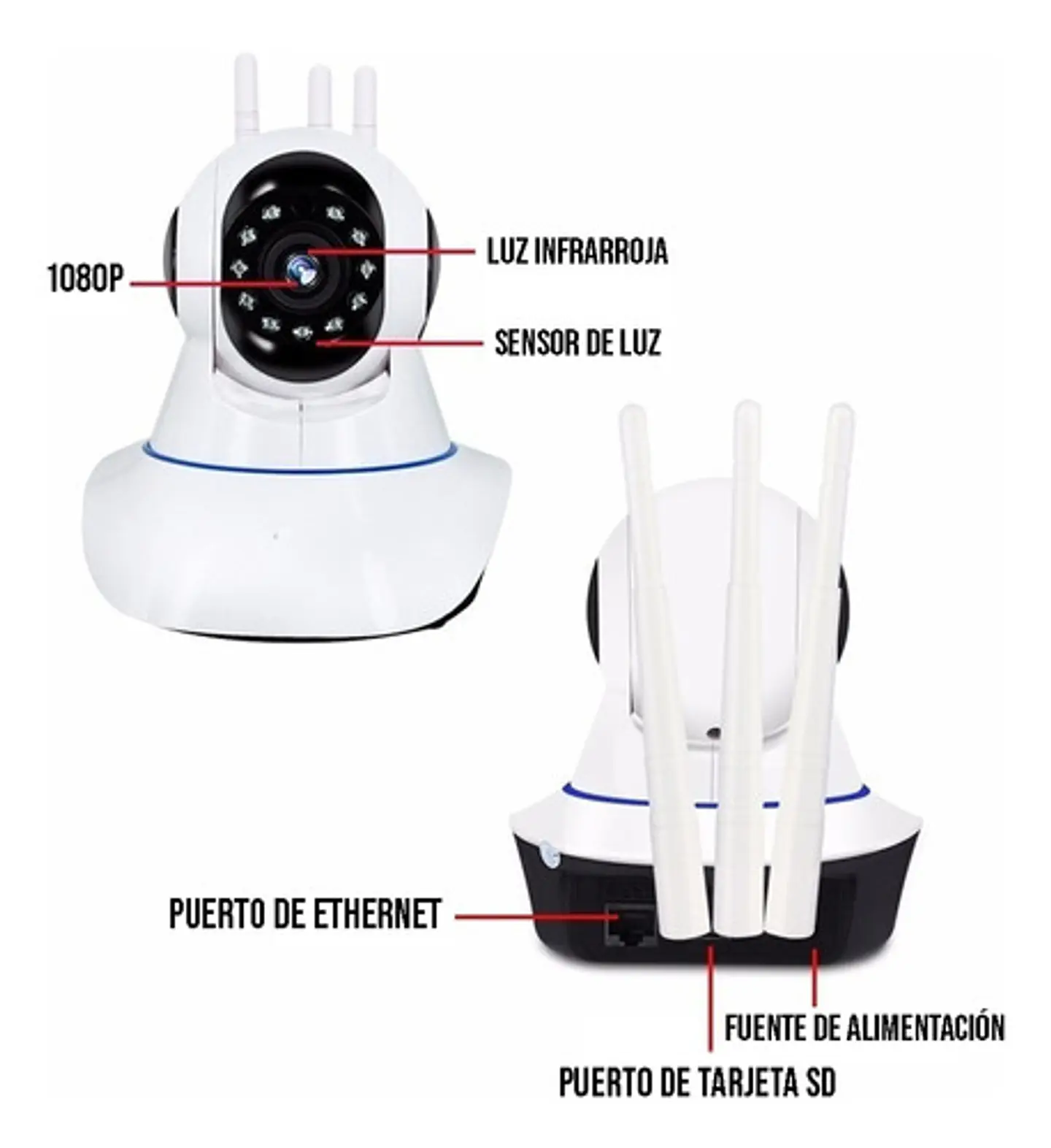 Cámara De Seguridad 3 Antenas, 1080p Wifi, Visión Nocturna 2
