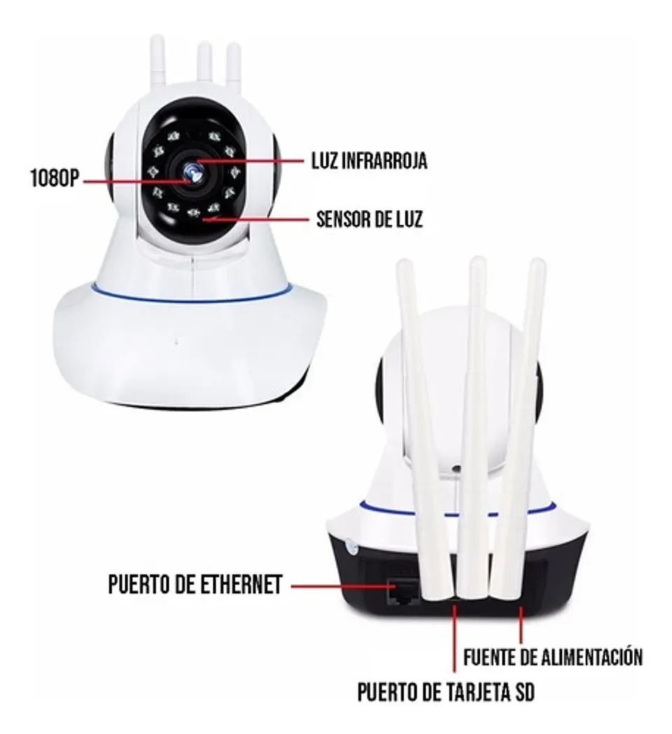 Cámara De Seguridad 3 Antenas, 1080p Wifi, Visión Nocturna 2