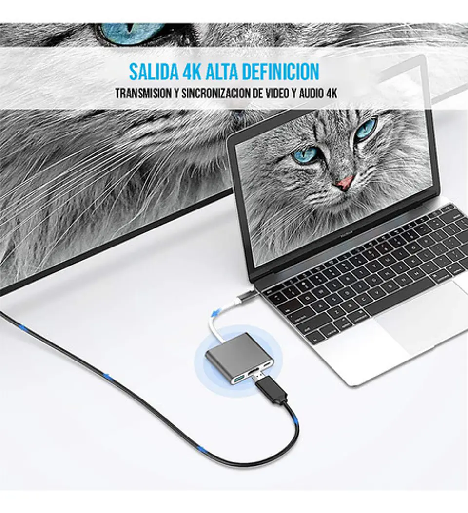 Adaptador Multipuerto 3 En 1 Usb Tipo C 3.0 A Hdmi 4k   8