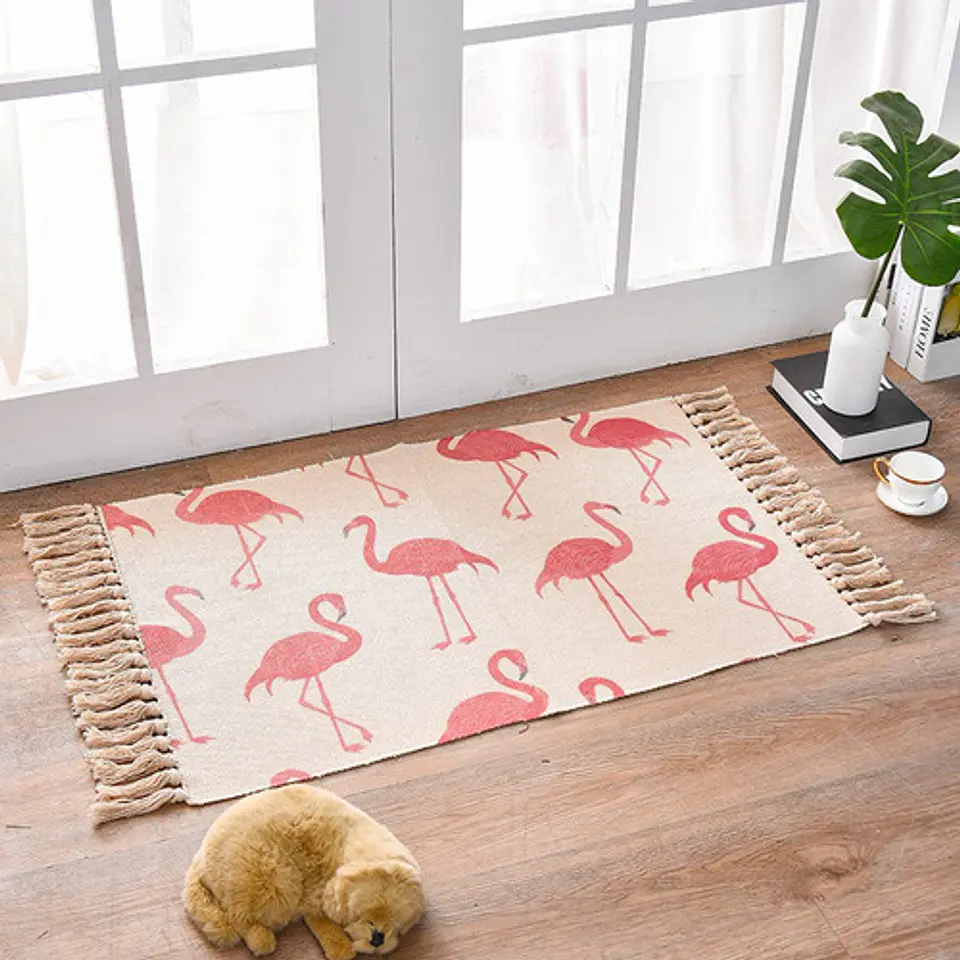 Alfombra Minimalista Estampada Boho Tejida A Mano Con Borlas 2