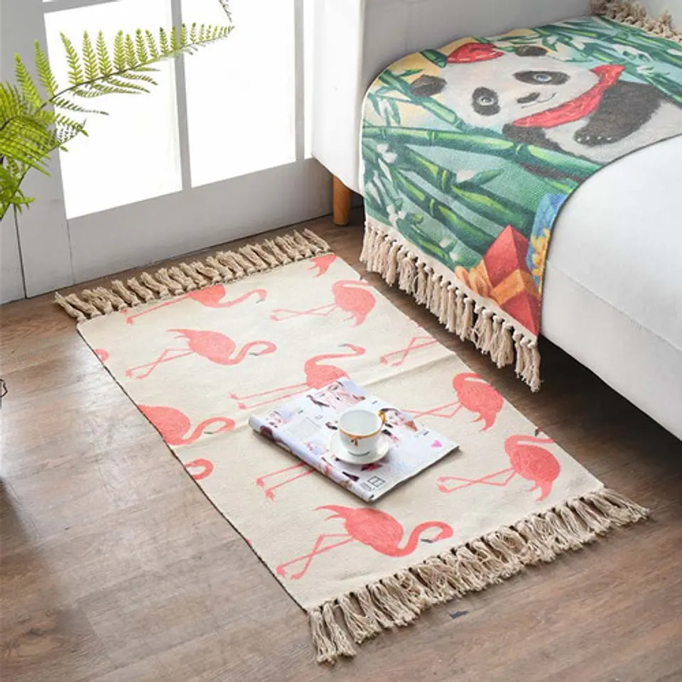 Alfombra Minimalista Estampada Boho Tejida A Mano Con Borlas 3