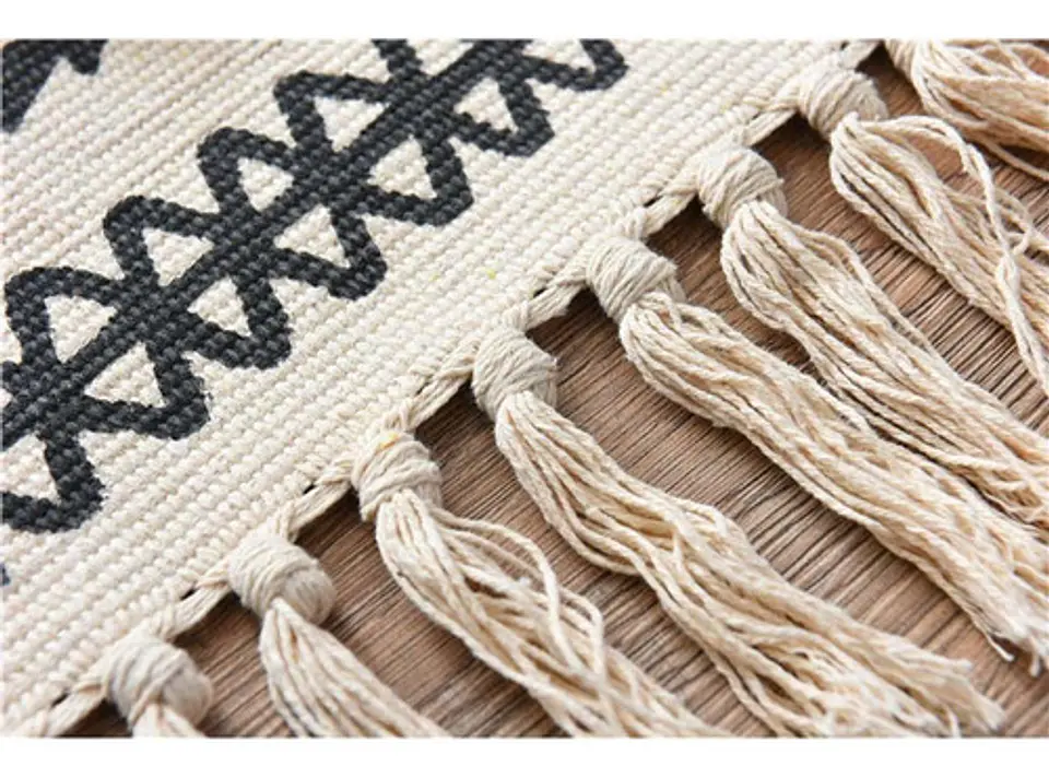 Alfombra Minimalista Estampada Boho Tejida A Mano Con Borlas 4