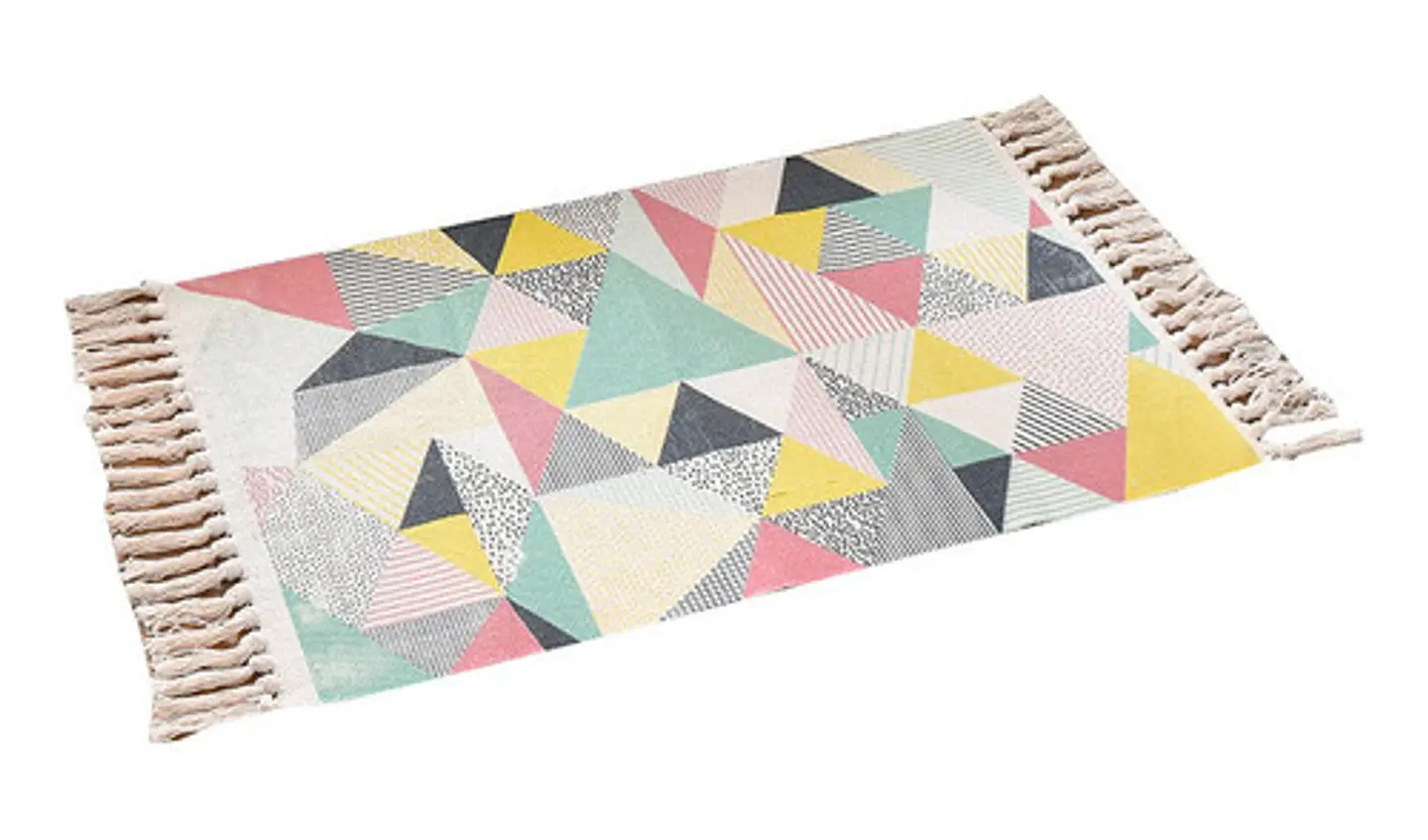Alfombra Minimalista Estampada Boho Tejida A Mano Con Borlas 5