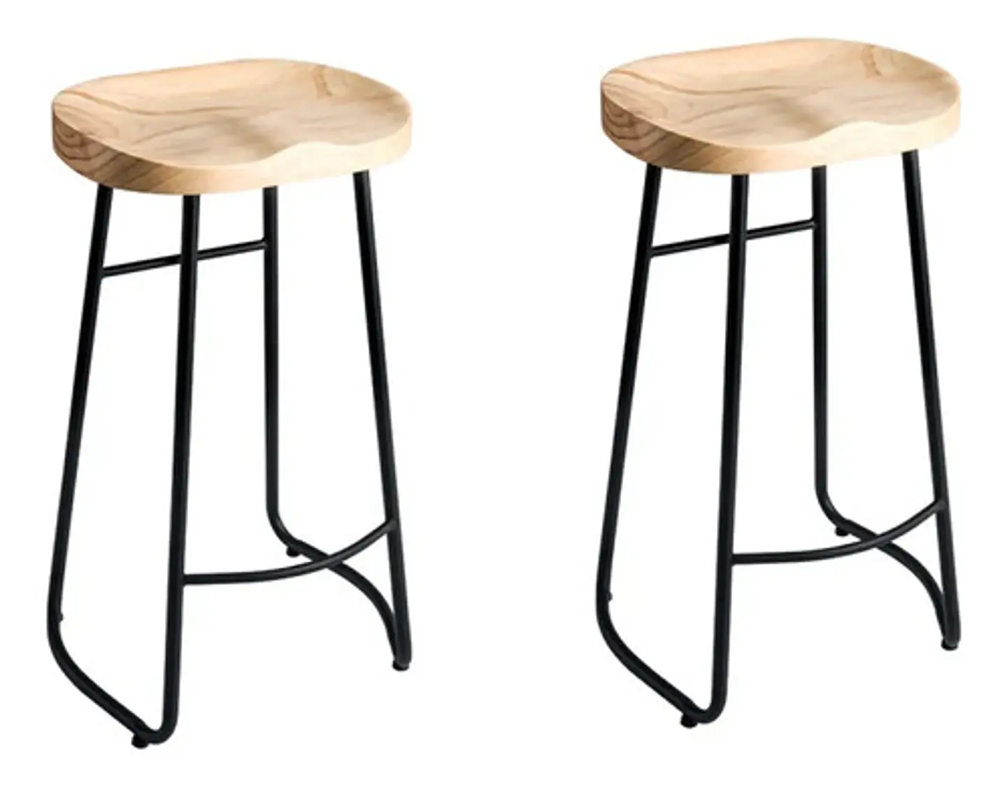 Pack 2 Sillas De Bar Metálica 75 Cm Asiento Madera  1