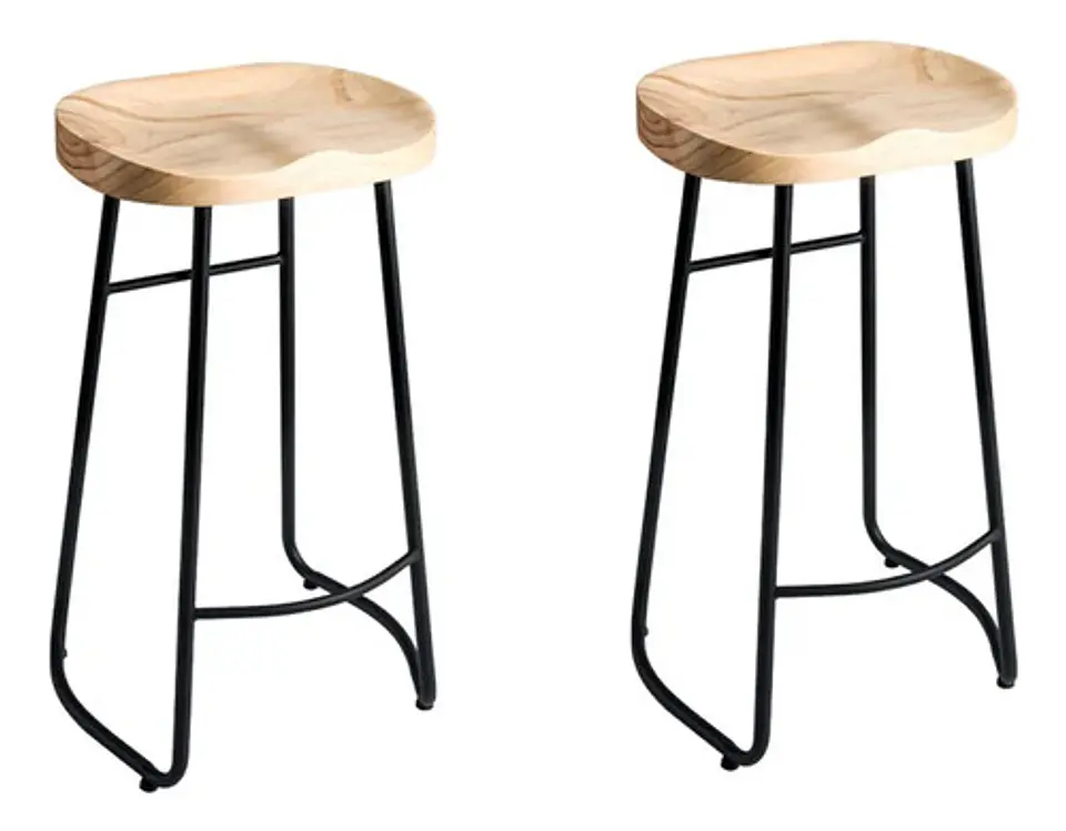 Pack 2 Sillas De Bar Metálica 75 Cm Asiento Madera  1