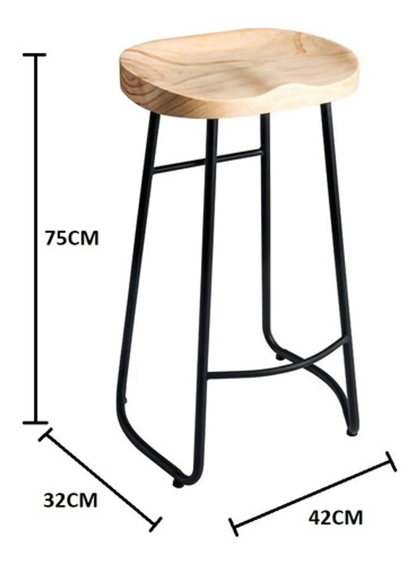 Pack 2 Sillas De Bar Metálica 75 Cm Asiento Madera  2