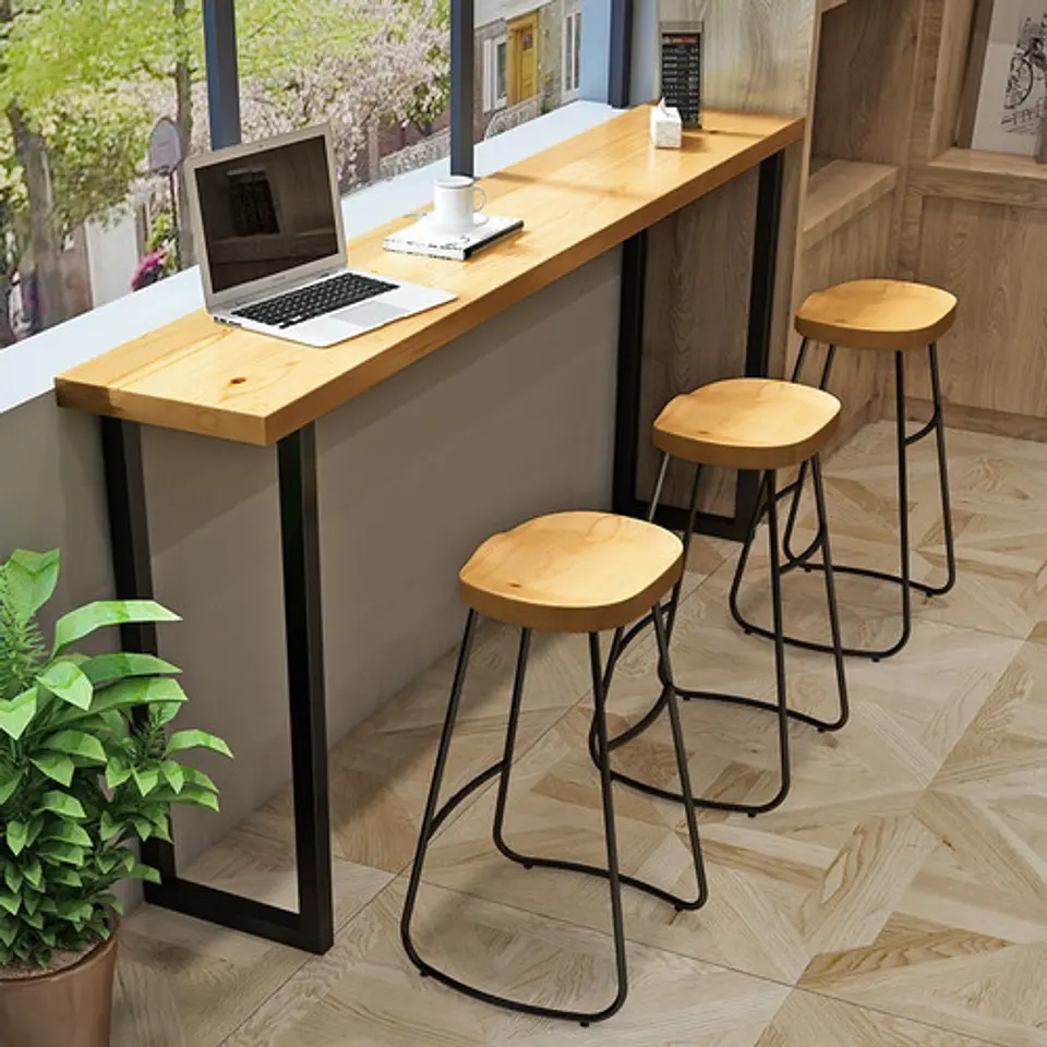 Pack 2 Sillas De Bar Metálica 75 Cm Asiento Madera  4