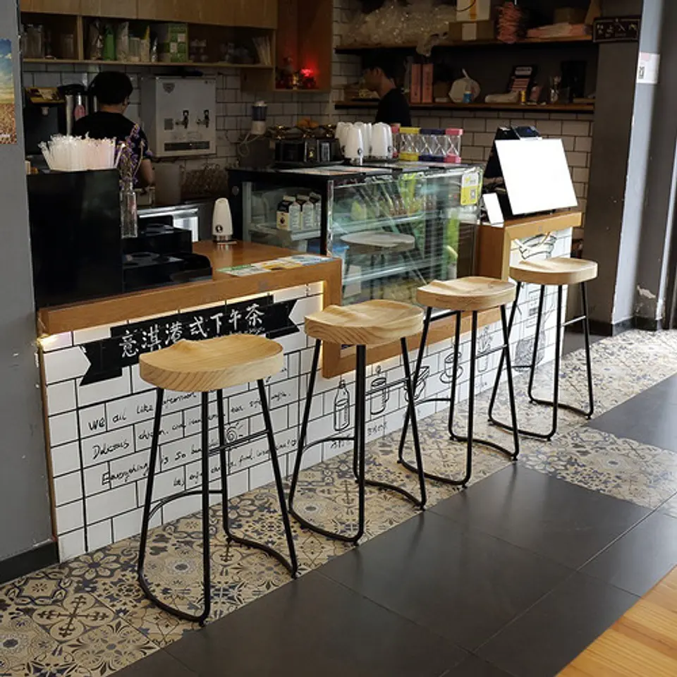 Pack 2 Sillas De Bar Metálica 75 Cm Asiento Madera  7