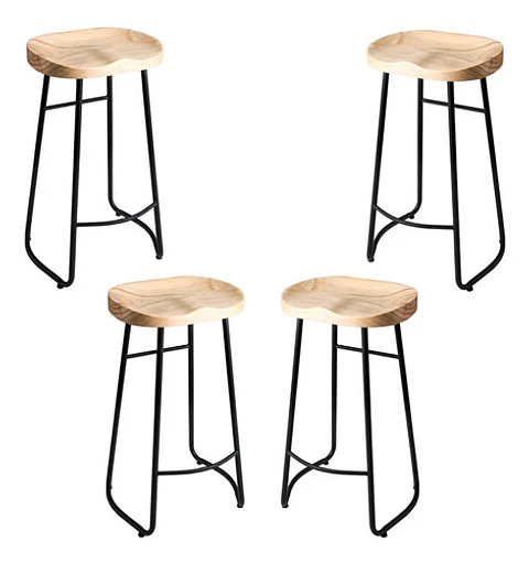 Pack 4 Sillas De Bar Metálica 75 Cm Con Asiento Madera 