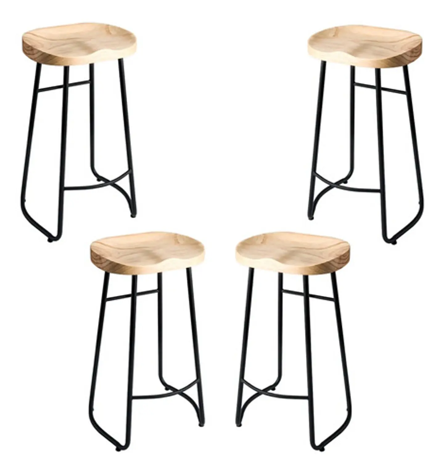 Pack 4 Sillas De Bar Metálica 75 Cm Con Asiento Madera  1