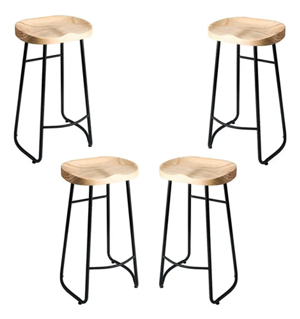 Pack 4 Sillas De Bar Metálica 75 Cm Con Asiento Madera  1