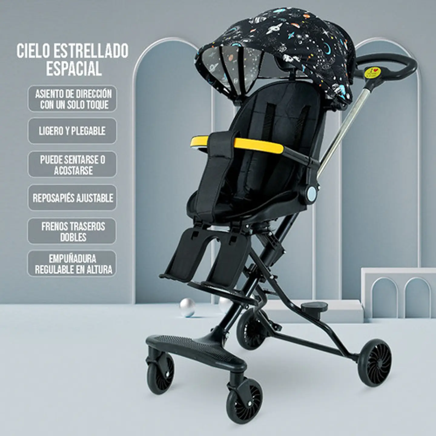 Coche De Bebé Bidireccional Plegable Ligero Con Cubierta 5