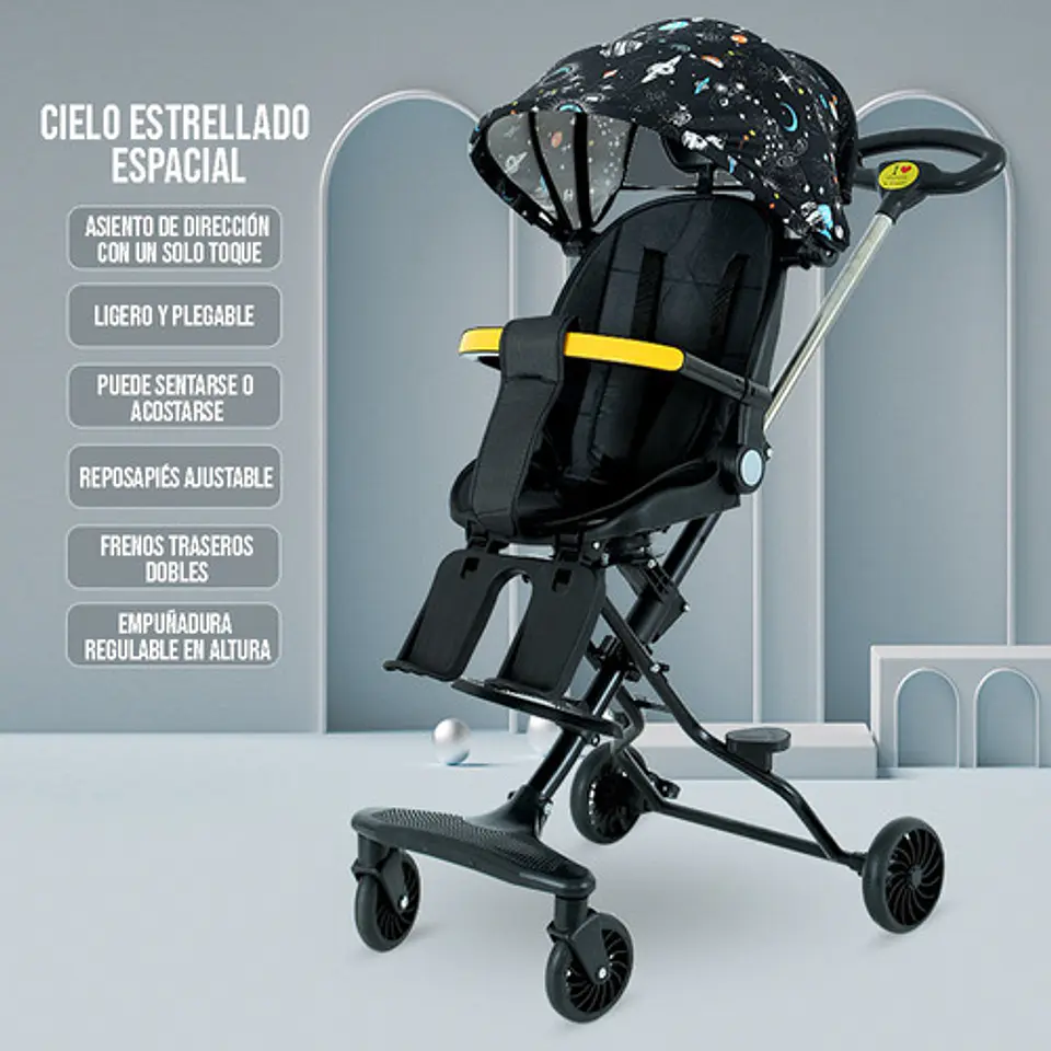 Coche De Bebé Bidireccional Plegable Ligero Con Cubierta 5