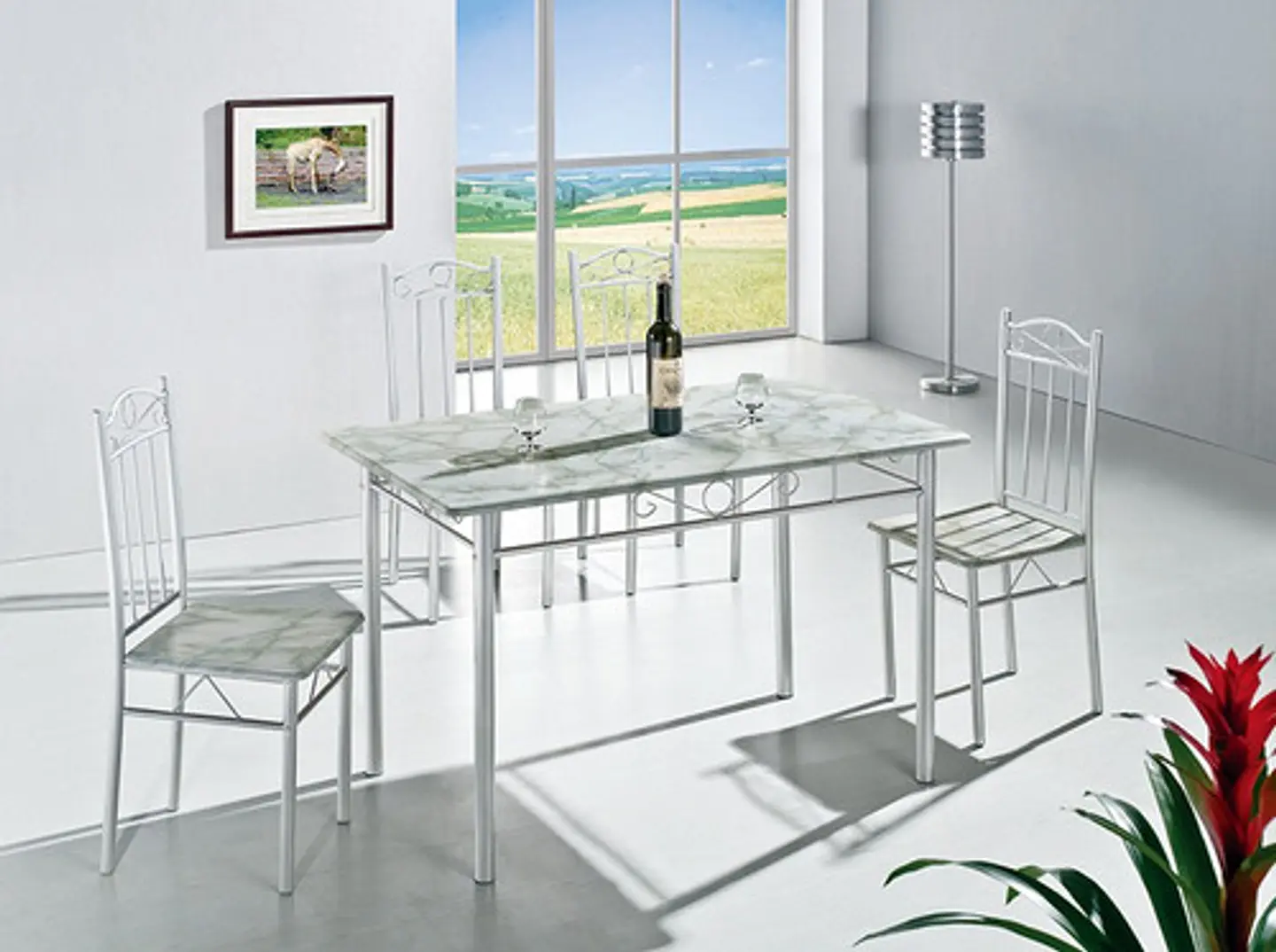 Juego De Comedor Marmol Con 4 Sillas Moderna 120cm X 67cm 6