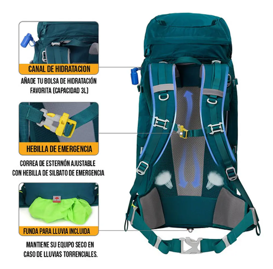 Mochila De Senderismo 65l Montañismo Impermeable Y Liviana 4