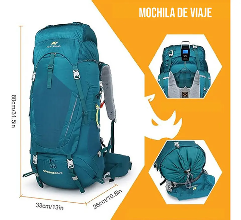 Mochila De Senderismo 65l Montañismo Impermeable Y Liviana 8