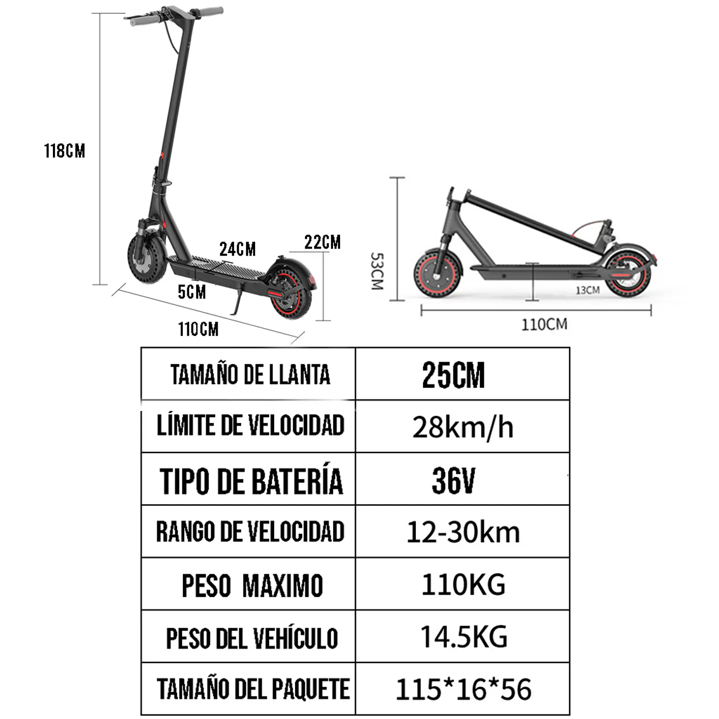 Scooter Eléctrico Plegable, Llanta Antipinchazos 10 pulgadas 3