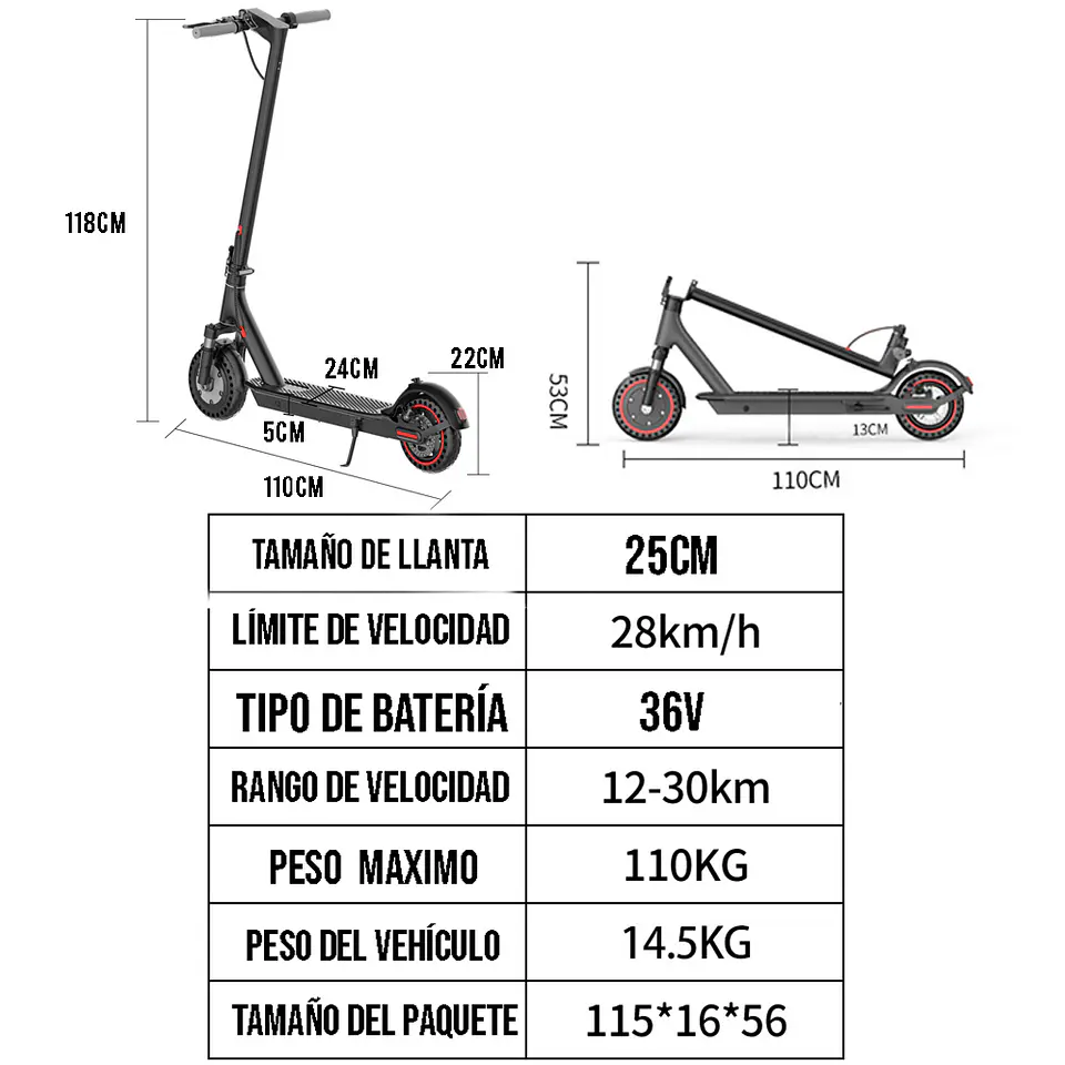 Scooter Eléctrico Plegable, Llanta Antipinchazos 10 pulgadas 3