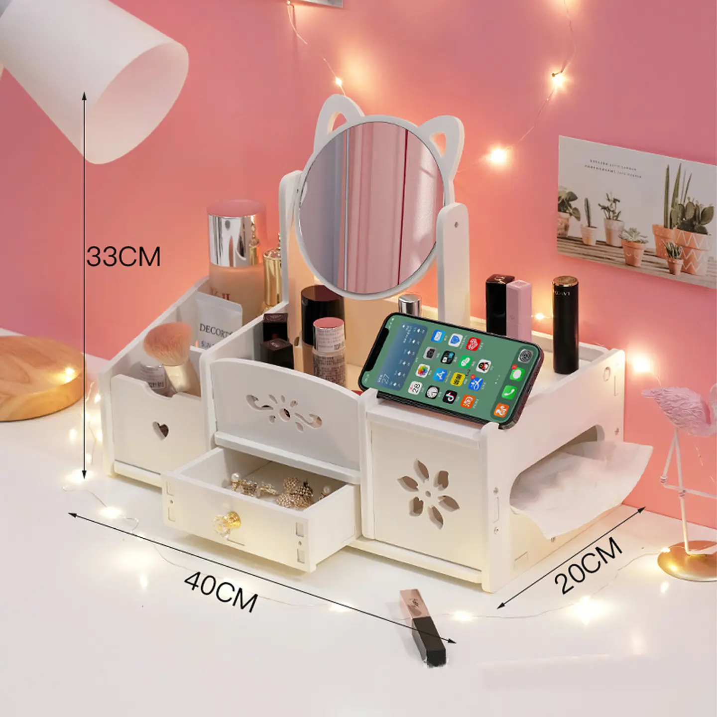 Cajón Tocador Con Espejo Repisa y Cosméticos Dispensador 3