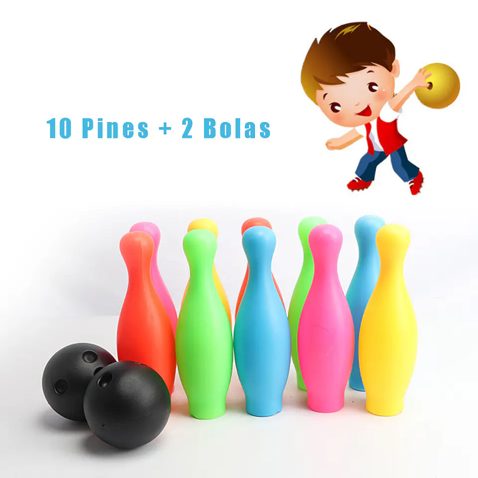 Juego de Bowling de Plástico para niños 10 Pines + 2 Pelotas 2
