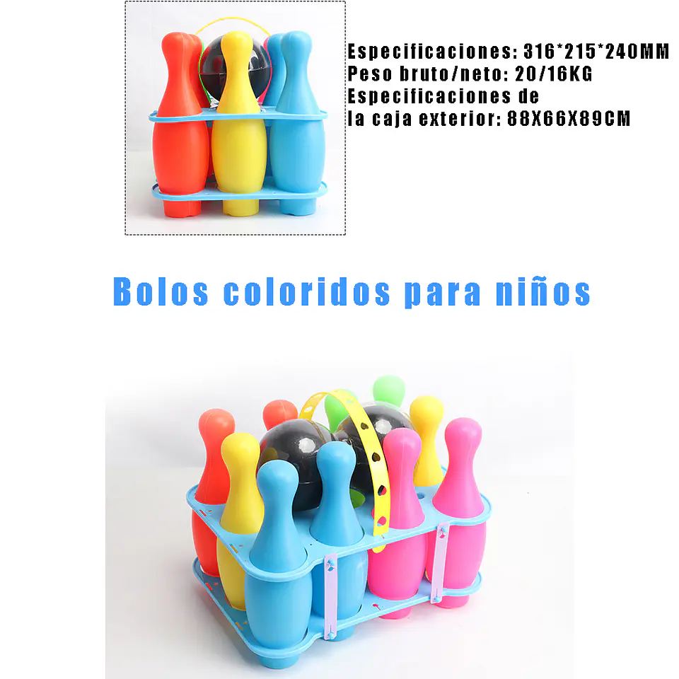 Juego de Bowling de Plástico para niños 10 Pines + 2 Pelotas 3