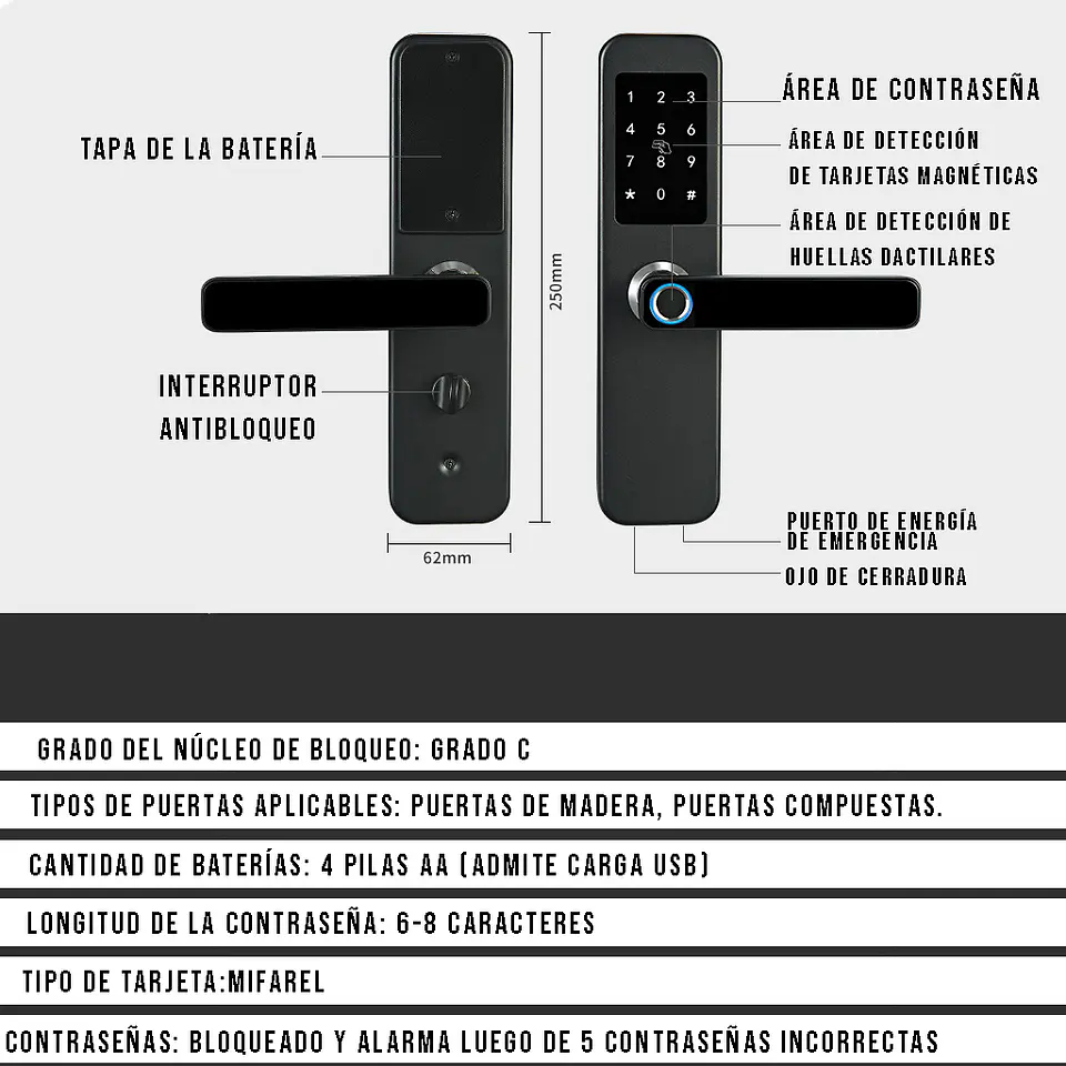 Cerradura Inteligente Con Huella Digital Electrónica 2