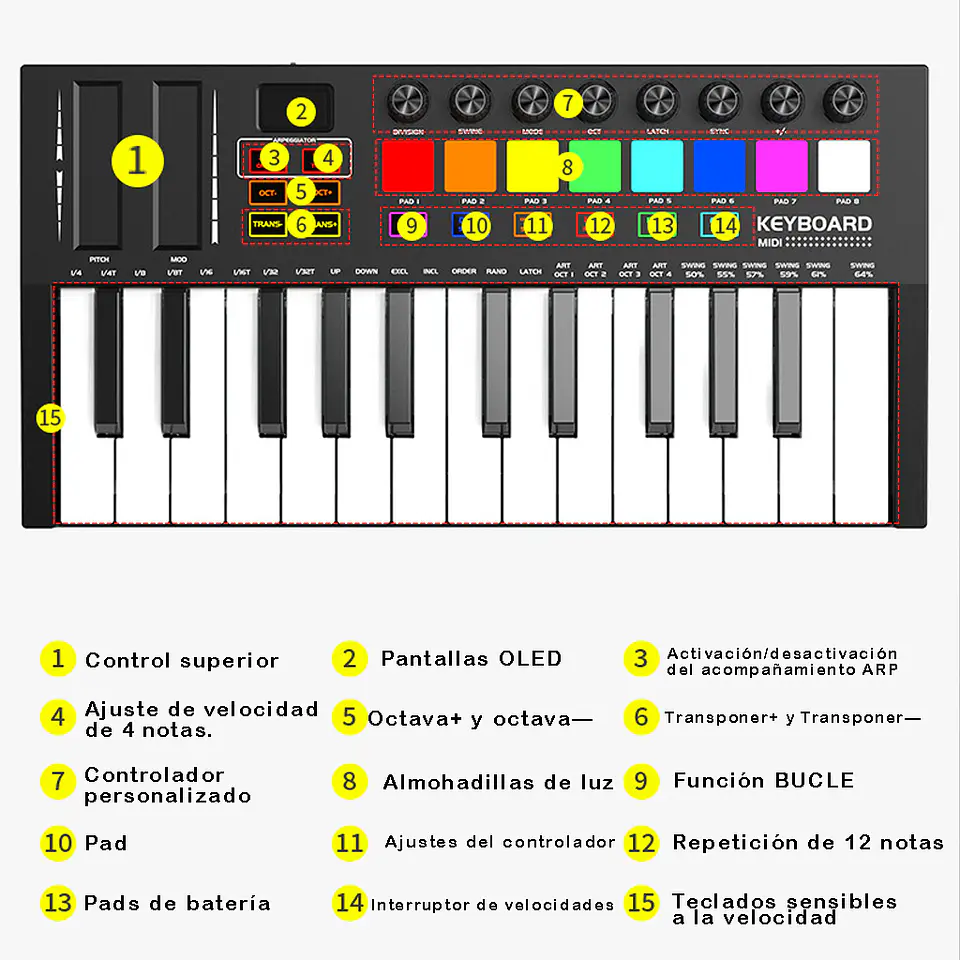 Teclado Midi 25 Teclas Controlador Musical Piano USB Crusec 4