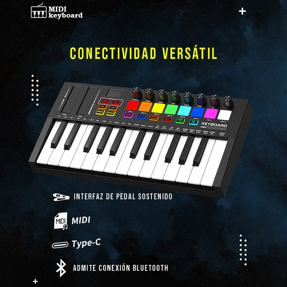 Teclado Midi 25 Teclas Controlador Musical Piano USB Crusec 7