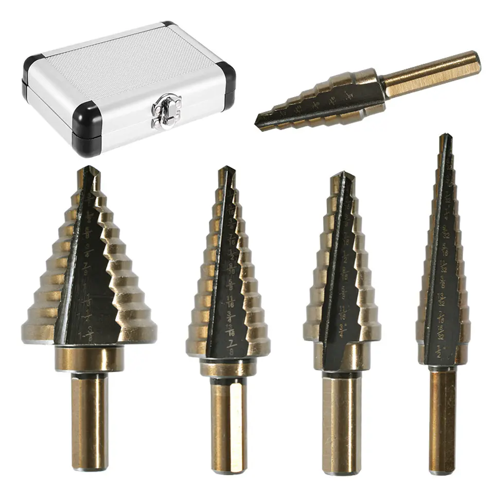 Juego de 5 Brocas Escalonadas Metal para Taladro con Caja 1