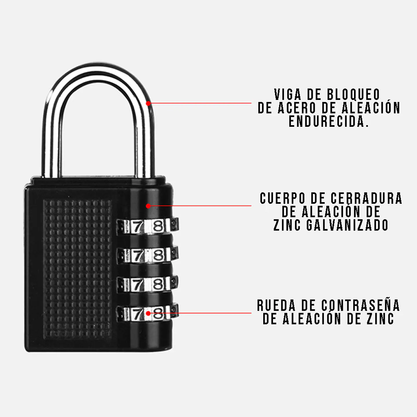 Candado de Combinación de 4 dígitos Antirrobo Cerradura 3