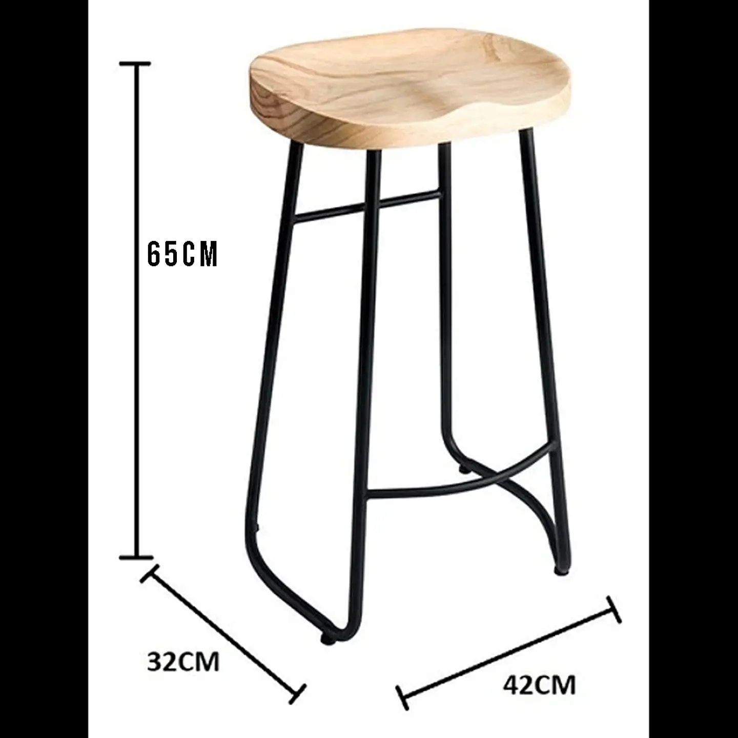 Silla De Bar 65 Cm Taburete Barra Asiento Madera Mostrador 2