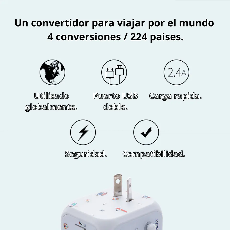 Adaptador Enchufe Multifuncional Universal Usb 100v/240v 2