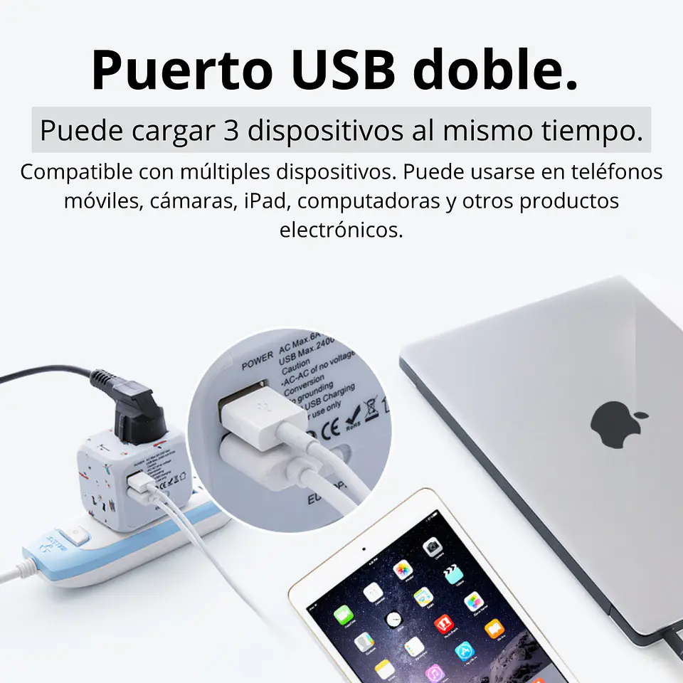 Adaptador Enchufe Multifuncional Universal Usb 100v/240v 3