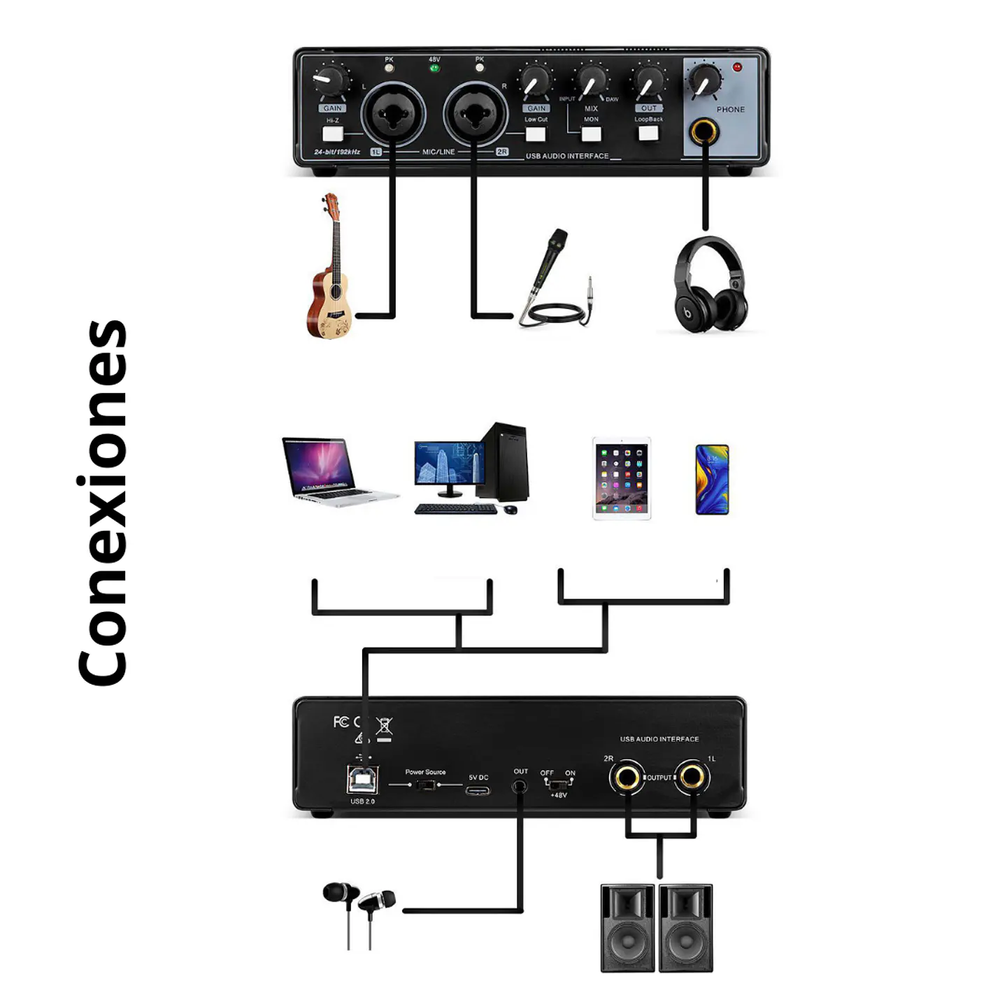 Interfaz De Audio Tarjeta De Sonido Phantom Pc Estudio Mic 4