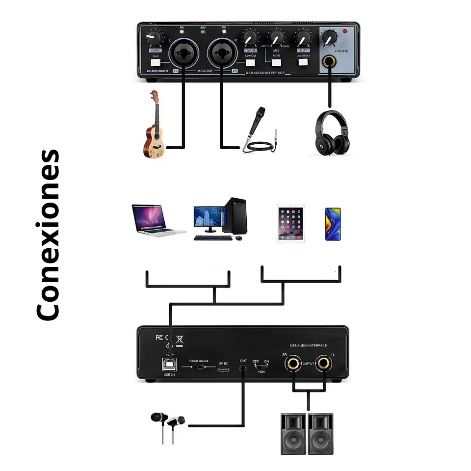 Interfaz De Audio Tarjeta De Sonido Phantom Pc Estudio Mic 4